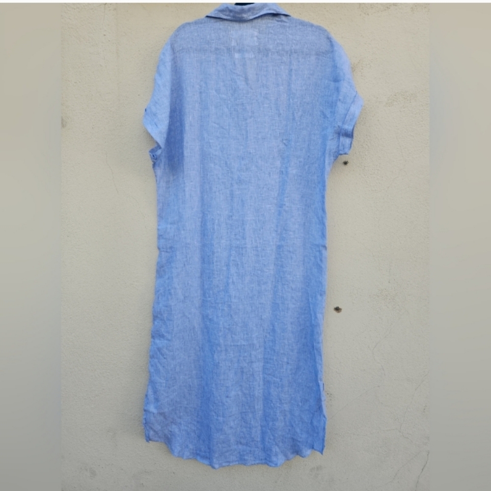 Frank & Eileen Light Blue Linen Relaxed Midi Shirt Dress - Picture 4 of 6